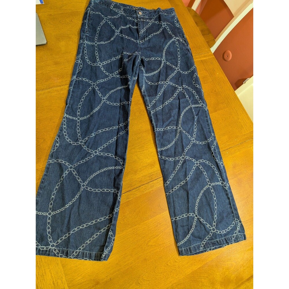 J.McLaughlin Women Size 10 Wide Leg Jeans Blue Chain Link Print 100% Cotton